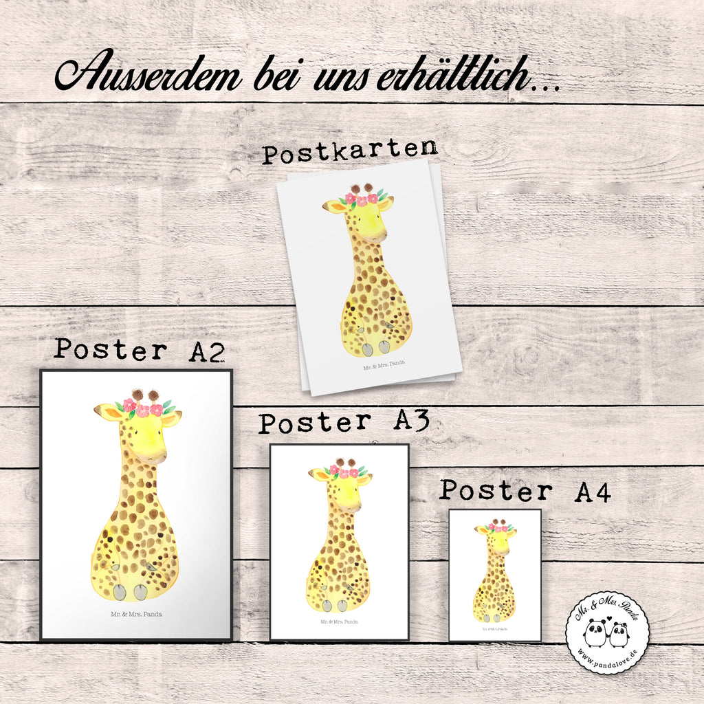 Poster Giraffe Blumenkranz Poster, Wandposter, Bild, Wanddeko, Küchenposter, Kinderposter, Wanddeko Bild, Raumdekoration, Wanddekoration, Handgemaltes Poster, Mr. & Mrs. Panda Poster, Designposter, Kunstdruck, Posterdruck, Afrika, Wildtiere, Giraffe, Blumenkranz, Abenteurer, Selbstliebe, Freundin