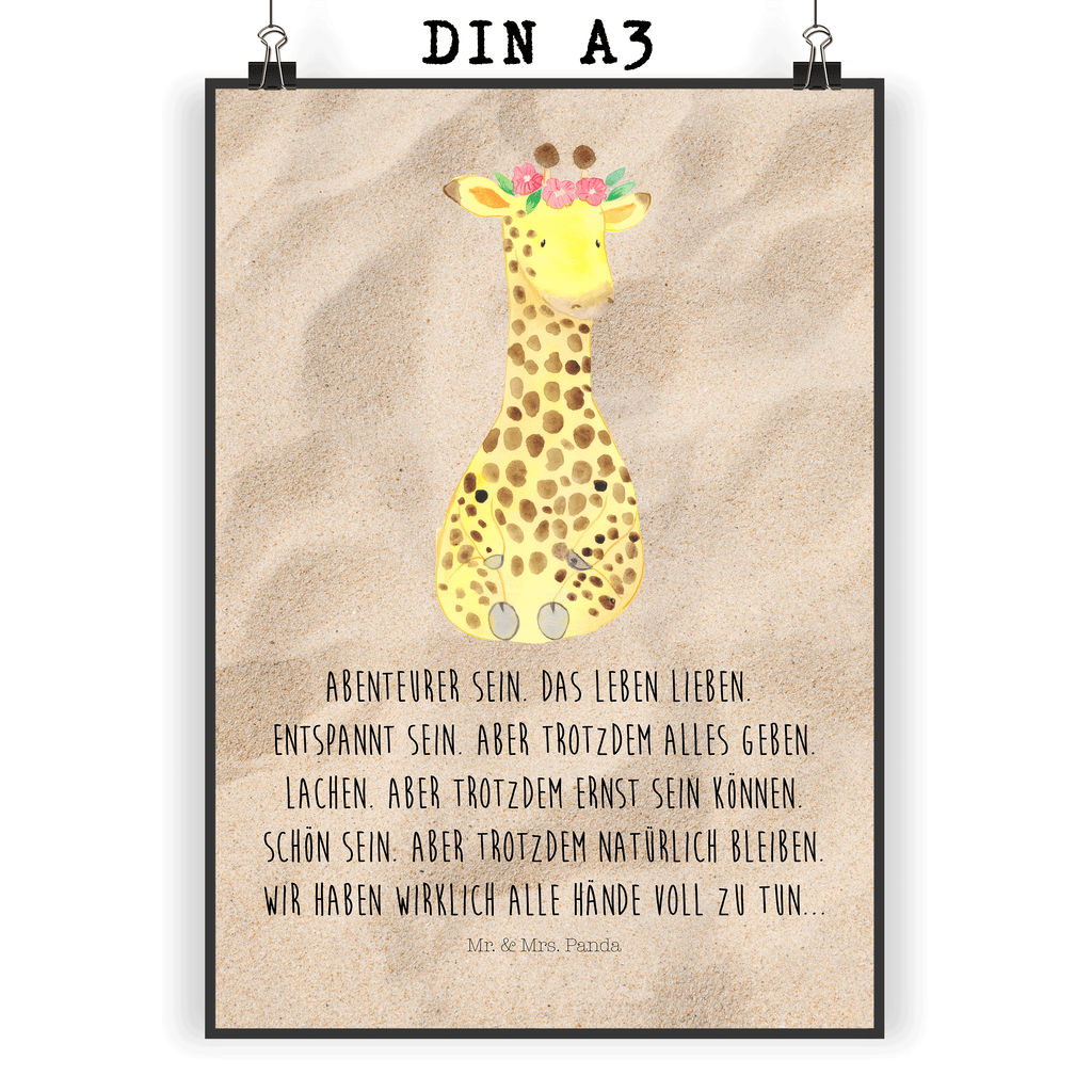 Poster Giraffe Blumenkranz Poster, Wandposter, Bild, Wanddeko, Küchenposter, Kinderposter, Wanddeko Bild, Raumdekoration, Wanddekoration, Handgemaltes Poster, Mr. & Mrs. Panda Poster, Designposter, Kunstdruck, Posterdruck, Afrika, Wildtiere, Giraffe, Blumenkranz, Abenteurer, Selbstliebe, Freundin