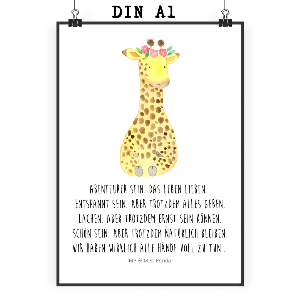 Poster Giraffe Blumenkranz Poster, Wandposter, Bild, Wanddeko, Küchenposter, Kinderposter, Wanddeko Bild, Raumdekoration, Wanddekoration, Handgemaltes Poster, Mr. & Mrs. Panda Poster, Designposter, Kunstdruck, Posterdruck, Afrika, Wildtiere, Giraffe, Blumenkranz, Abenteurer, Selbstliebe, Freundin