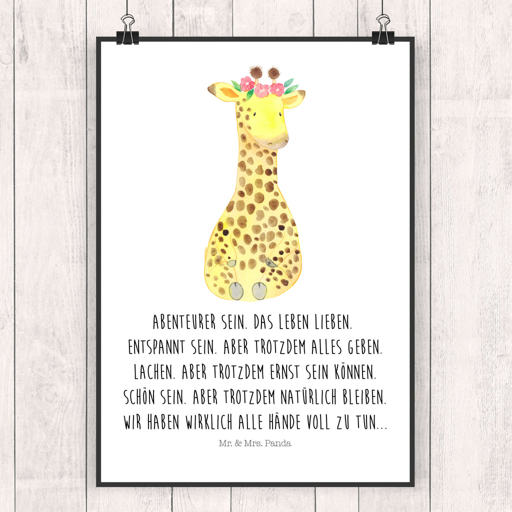 Poster Giraffe Blumenkranz Poster, Wandposter, Bild, Wanddeko, Küchenposter, Kinderposter, Wanddeko Bild, Raumdekoration, Wanddekoration, Handgemaltes Poster, Mr. & Mrs. Panda Poster, Designposter, Kunstdruck, Posterdruck, Afrika, Wildtiere, Giraffe, Blumenkranz, Abenteurer, Selbstliebe, Freundin