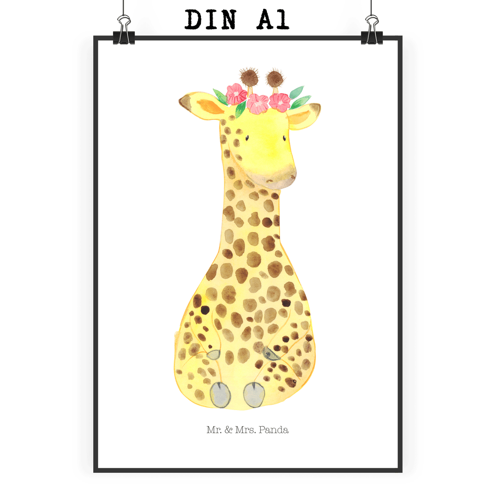 Poster Giraffe Blumenkranz Poster, Wandposter, Bild, Wanddeko, Küchenposter, Kinderposter, Wanddeko Bild, Raumdekoration, Wanddekoration, Handgemaltes Poster, Mr. & Mrs. Panda Poster, Designposter, Kunstdruck, Posterdruck, Afrika, Wildtiere, Giraffe, Blumenkranz, Abenteurer, Selbstliebe, Freundin