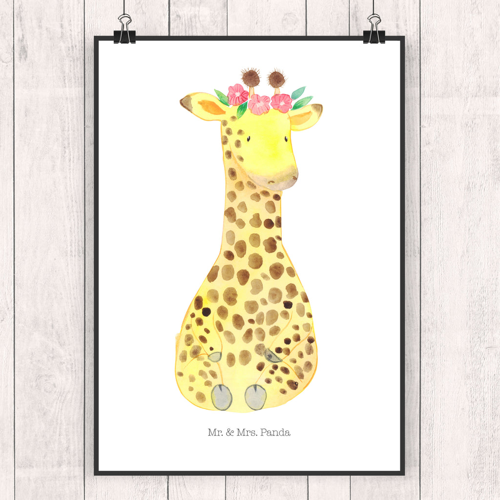 Poster Giraffe Blumenkranz Poster, Wandposter, Bild, Wanddeko, Küchenposter, Kinderposter, Wanddeko Bild, Raumdekoration, Wanddekoration, Handgemaltes Poster, Mr. & Mrs. Panda Poster, Designposter, Kunstdruck, Posterdruck, Afrika, Wildtiere, Giraffe, Blumenkranz, Abenteurer, Selbstliebe, Freundin
