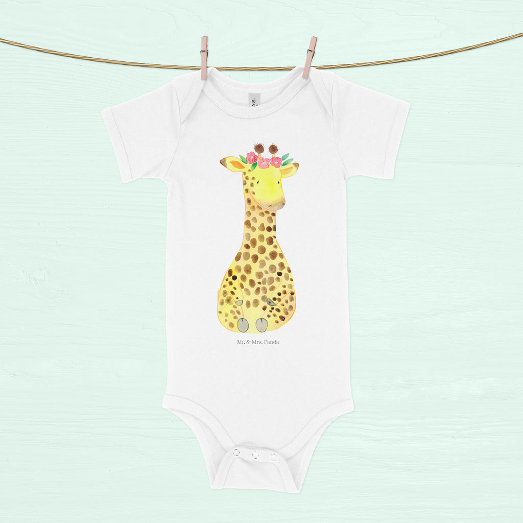 Organic Baby Body Giraffe Blumenkranz Babykleidung, Babystrampler, Strampler, Wickelbody, Baby Erstausstattung, Junge, Mädchen, Afrika, Wildtiere, Giraffe, Blumenkranz, Abenteurer, Selbstliebe, Freundin