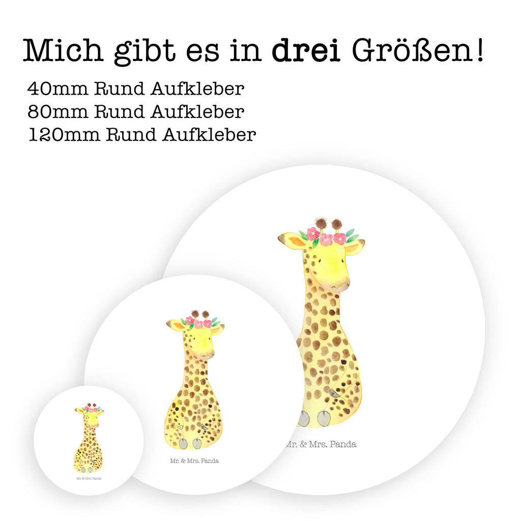40mm Rund Aufkleber Giraffe Blumenkranz Sticker, Aufkleber, Etikett, Afrika, Wildtiere, Giraffe, Blumenkranz, Abenteurer, Selbstliebe, Freundin