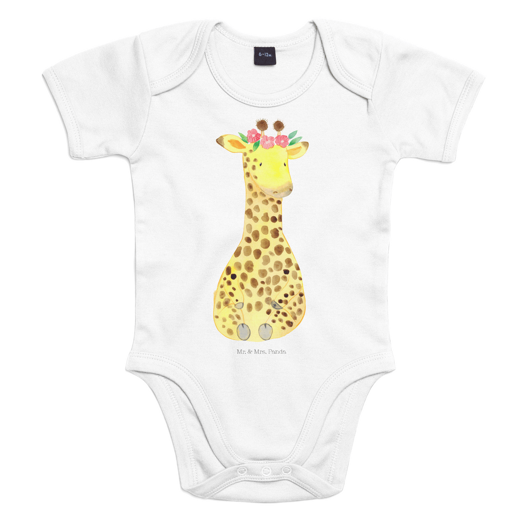 Organic Baby Body Giraffe Blumenkranz Babykleidung, Babystrampler, Strampler, Wickelbody, Baby Erstausstattung, Junge, Mädchen, Afrika, Wildtiere, Giraffe, Blumenkranz, Abenteurer, Selbstliebe, Freundin