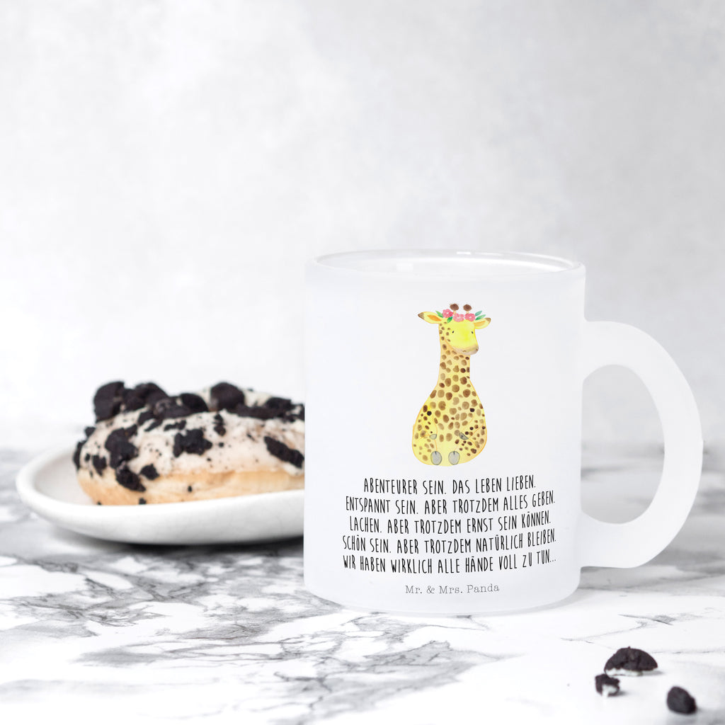 Teetasse Giraffe Blumenkranz Teetasse, Teeglas, Teebecher, Tasse mit Henkel, Tasse, Glas Teetasse, Teetasse aus Glas, Afrika, Wildtiere, Giraffe, Blumenkranz, Abenteurer, Selbstliebe, Freundin