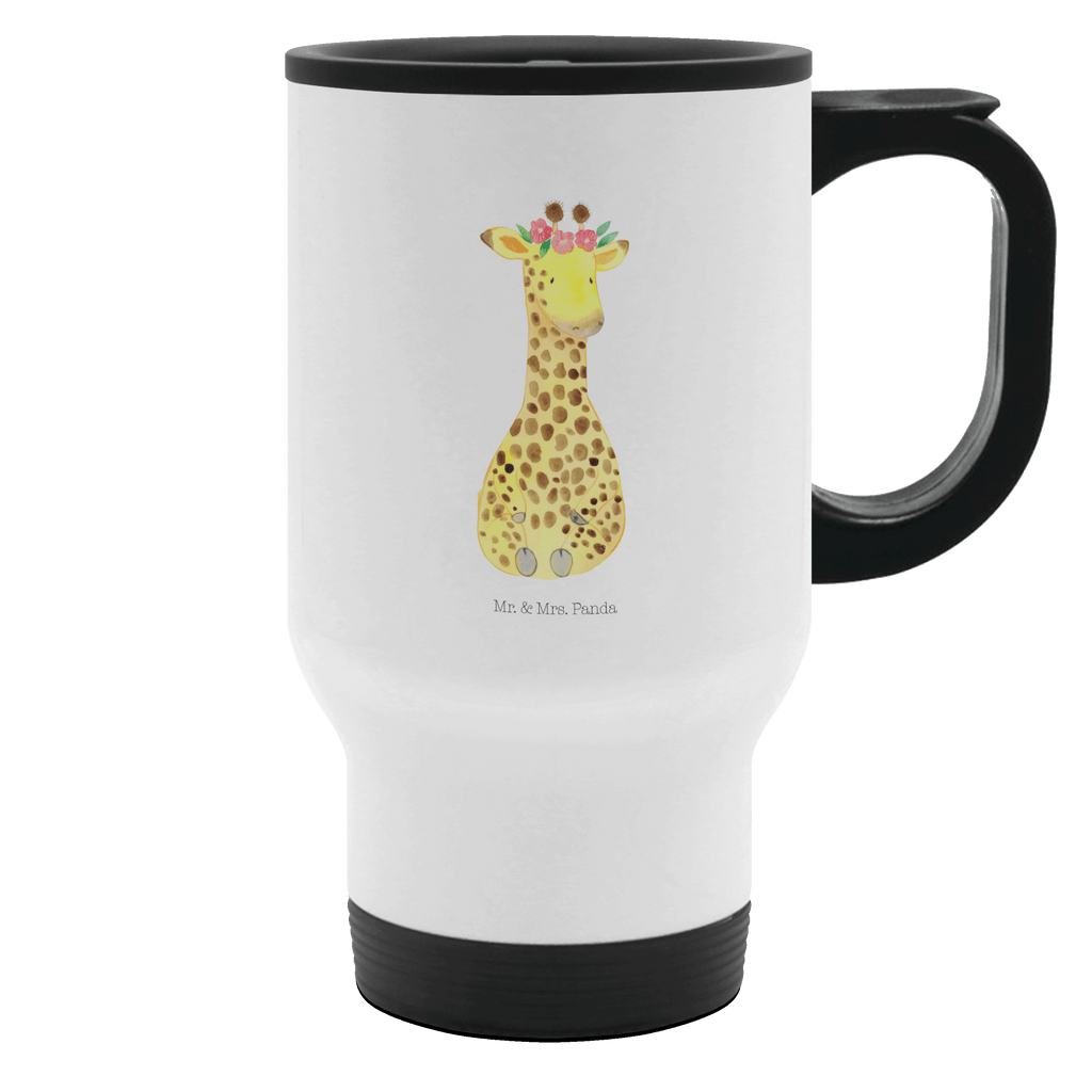 Thermobecher Giraffe Blumenkranz Thermobecher, To Go Becher, Thermotasse, Kaffeebecher, Isolierbecher, Thermobecher To Go, Warmhaltetasse, Edelstahlbecher, Reisebecher, Tasse mit Deckel, Thermobecher für 400 ml, Kaffeetasse zum Mitnehmen, Tasse zum Mitnehmen, Spülmaschinenfest, Afrika, Wildtiere, Giraffe, Blumenkranz, Abenteurer, Selbstliebe, Freundin