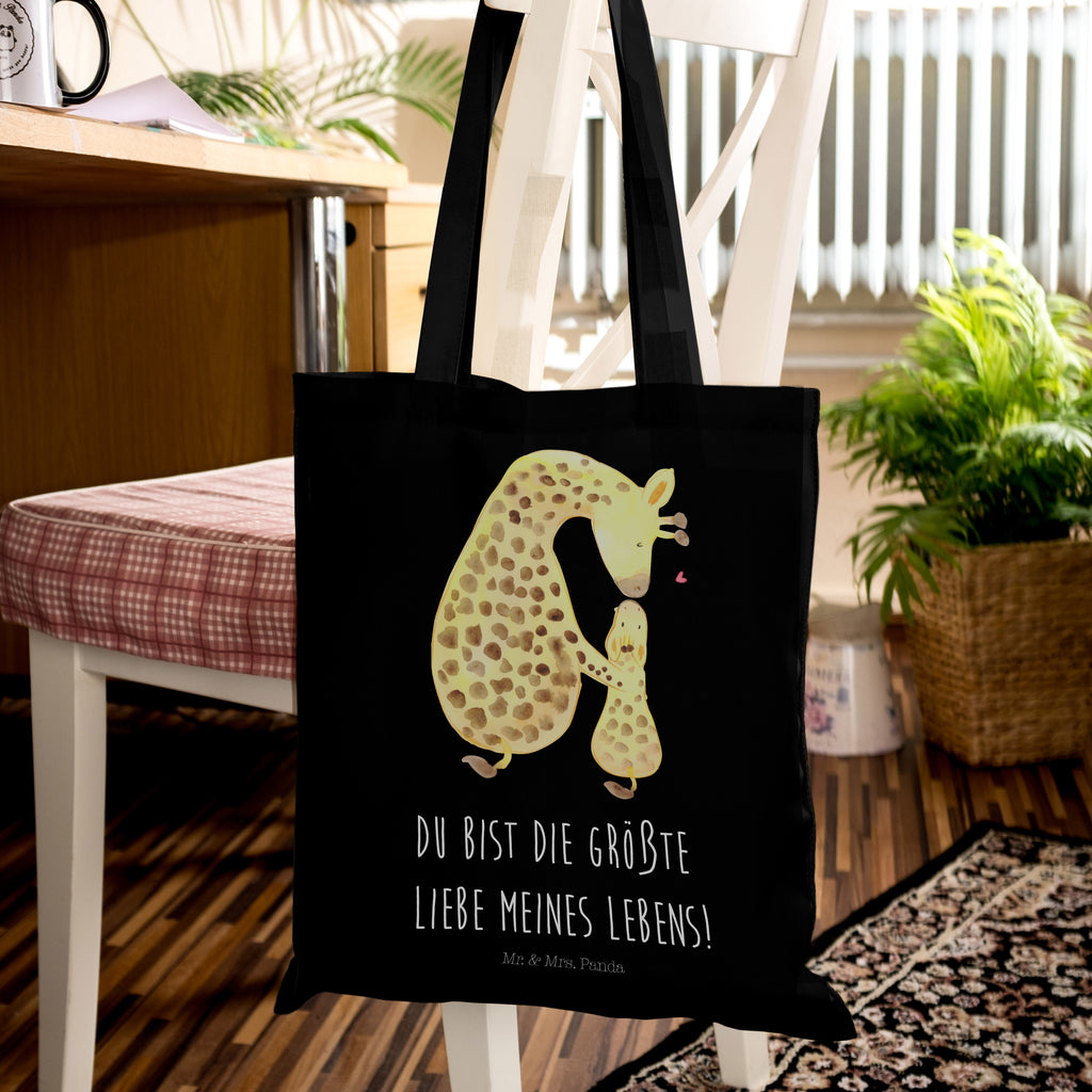Tragetasche Giraffe mit Kind Beuteltasche, Beutel, Einkaufstasche, Jutebeutel, Stoffbeutel, Afrika, Wildtiere, Giraffe, Kind, Mutter, Mama, Tochter, Sohn, Lieblingsmensch