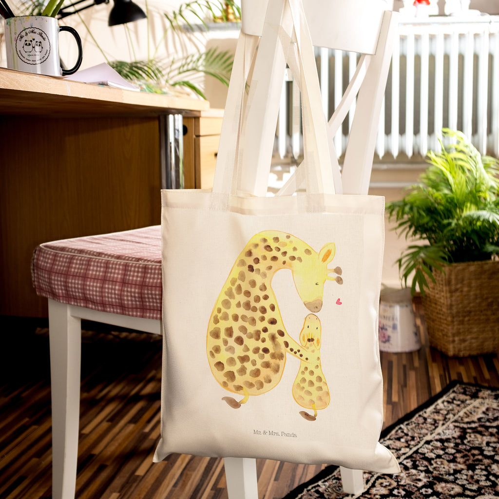 Tragetasche Giraffe mit Kind Beuteltasche, Beutel, Einkaufstasche, Jutebeutel, Stoffbeutel, Afrika, Wildtiere, Giraffe, Kind, Mutter, Mama, Tochter, Sohn, Lieblingsmensch