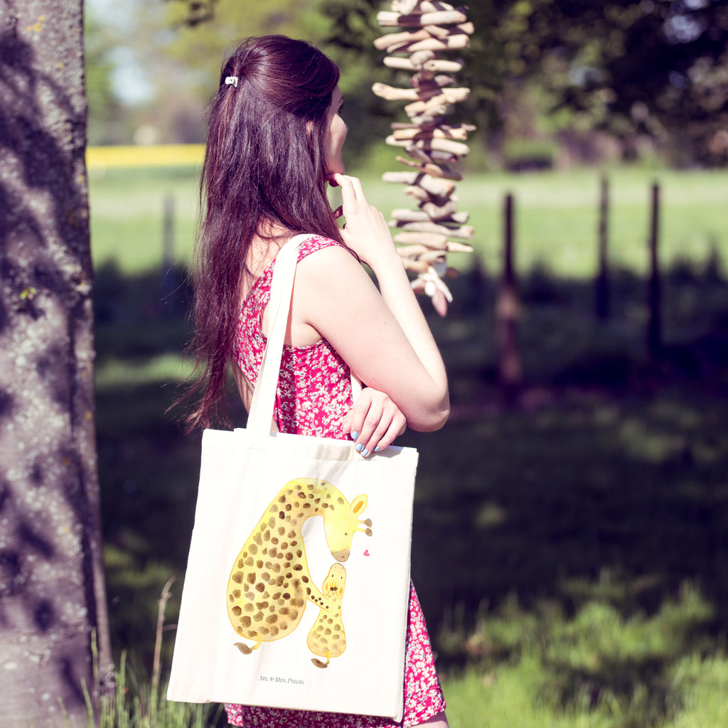 Tragetasche Giraffe mit Kind Beuteltasche, Beutel, Einkaufstasche, Jutebeutel, Stoffbeutel, Afrika, Wildtiere, Giraffe, Kind, Mutter, Mama, Tochter, Sohn, Lieblingsmensch