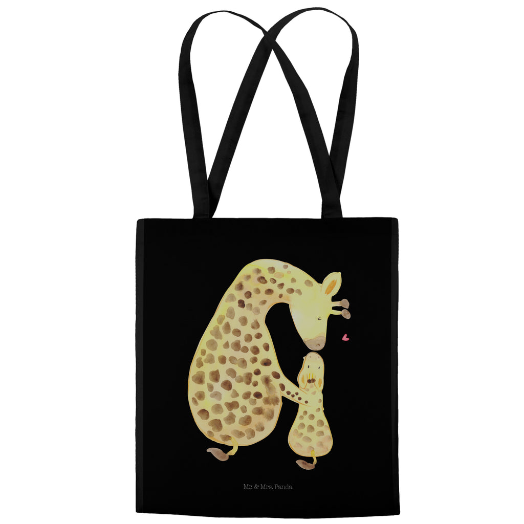 Tragetasche Giraffe mit Kind Beuteltasche, Beutel, Einkaufstasche, Jutebeutel, Stoffbeutel, Afrika, Wildtiere, Giraffe, Kind, Mutter, Mama, Tochter, Sohn, Lieblingsmensch