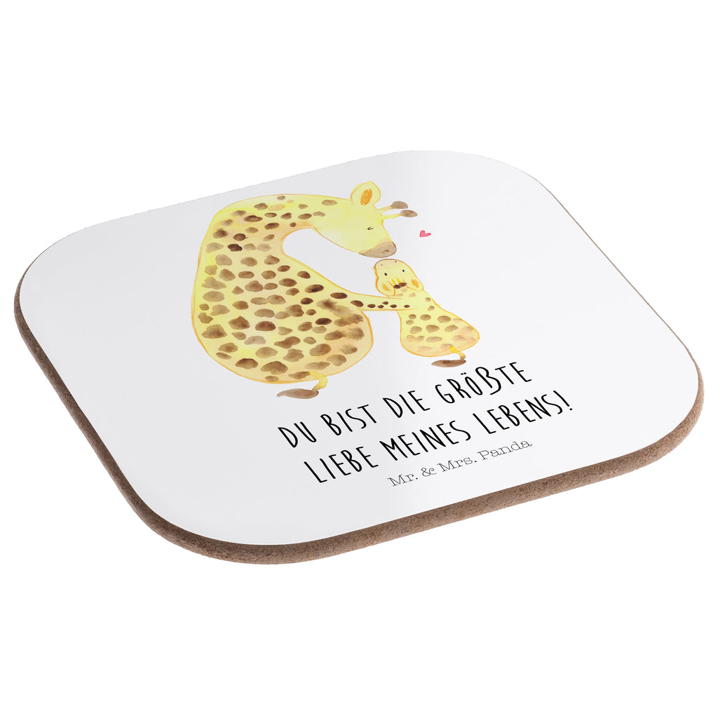 Quadratische Untersetzer Giraffe mit Kind Bierdeckel, Glasuntersetzer, Untersetzer Gläser, Getränkeuntersetzer, Afrika, Wildtiere, Giraffe, Kind, Mutter, Mama, Tochter, Sohn, Lieblingsmensch