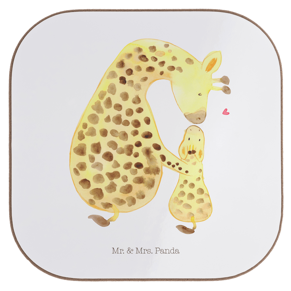Quadratische Untersetzer Giraffe mit Kind Bierdeckel, Glasuntersetzer, Untersetzer Gläser, Getränkeuntersetzer, Afrika, Wildtiere, Giraffe, Kind, Mutter, Mama, Tochter, Sohn, Lieblingsmensch