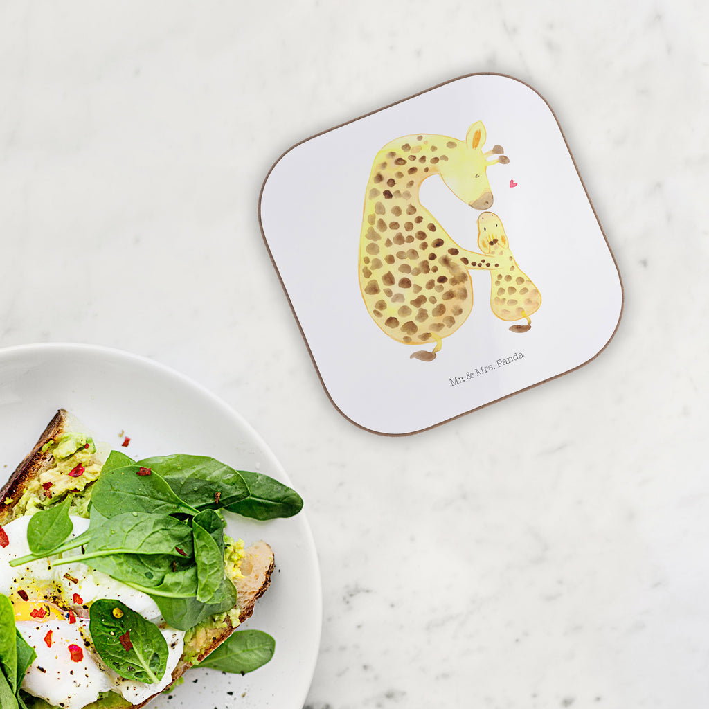 Quadratische Untersetzer Giraffe mit Kind Bierdeckel, Glasuntersetzer, Untersetzer Gläser, Getränkeuntersetzer, Afrika, Wildtiere, Giraffe, Kind, Mutter, Mama, Tochter, Sohn, Lieblingsmensch