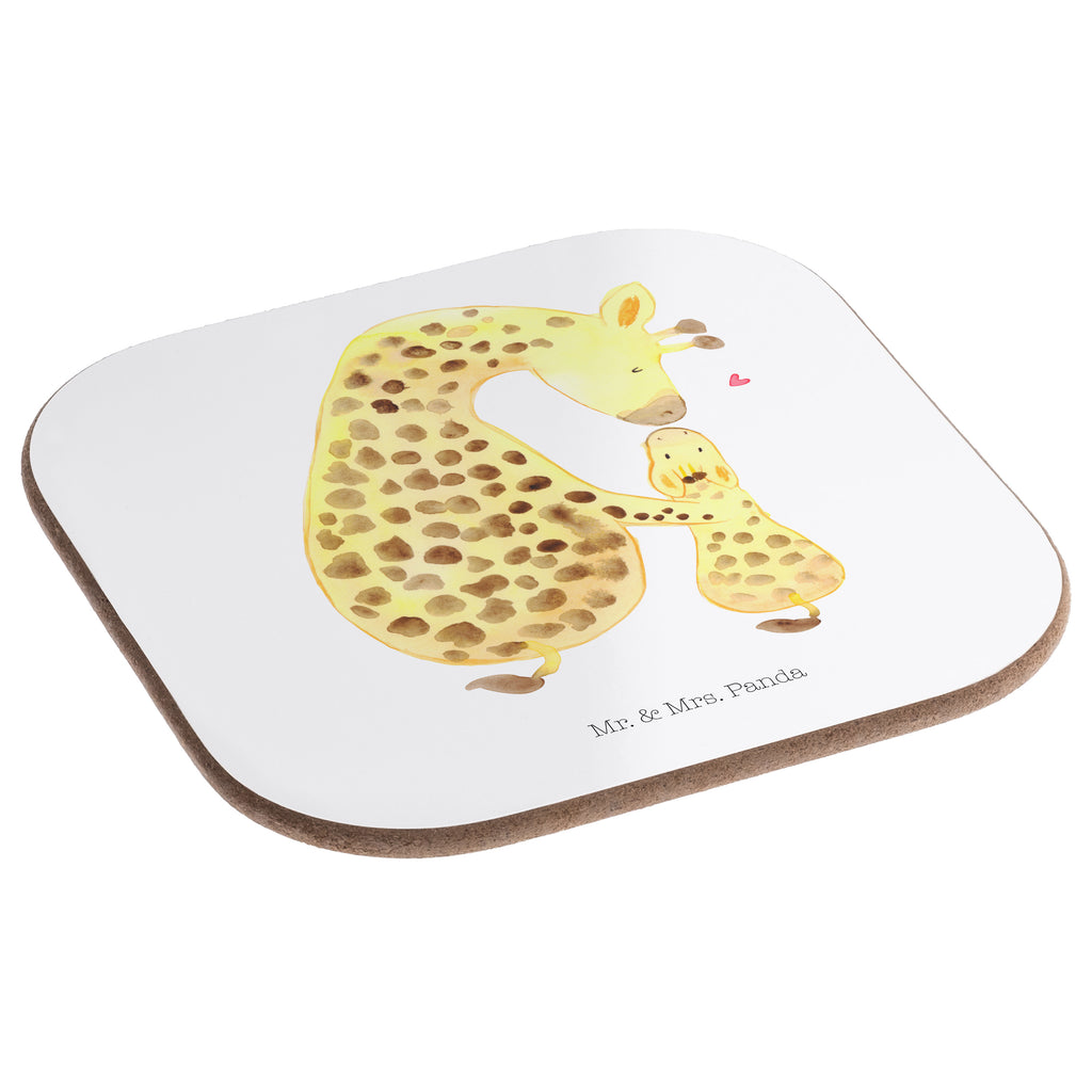 Quadratische Untersetzer Giraffe mit Kind Bierdeckel, Glasuntersetzer, Untersetzer Gläser, Getränkeuntersetzer, Afrika, Wildtiere, Giraffe, Kind, Mutter, Mama, Tochter, Sohn, Lieblingsmensch