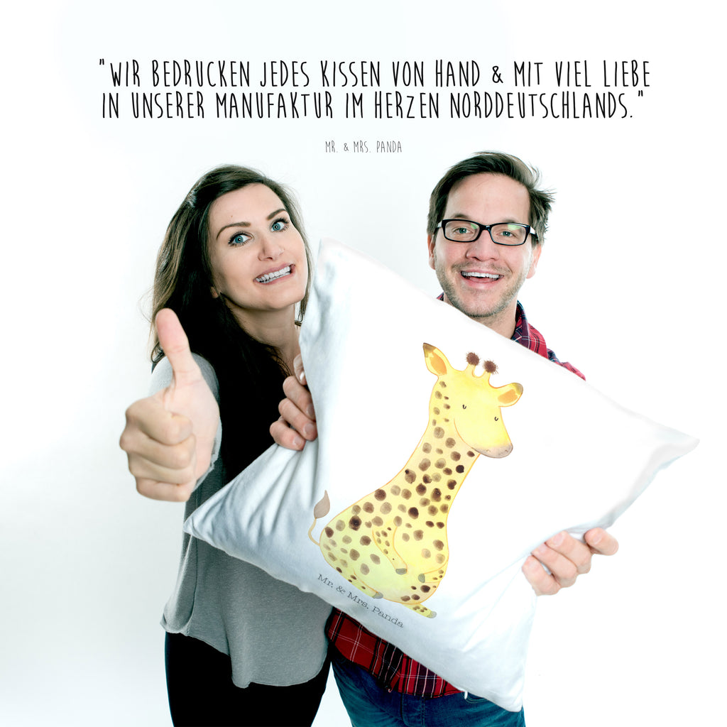 40x40 Kissen Giraffe Zufrieden Kissenhülle, Kopfkissen, Sofakissen, Dekokissen, Motivkissen, Afrika, Wildtiere, Giraffe, Zufrieden, Glück, Abenteuer