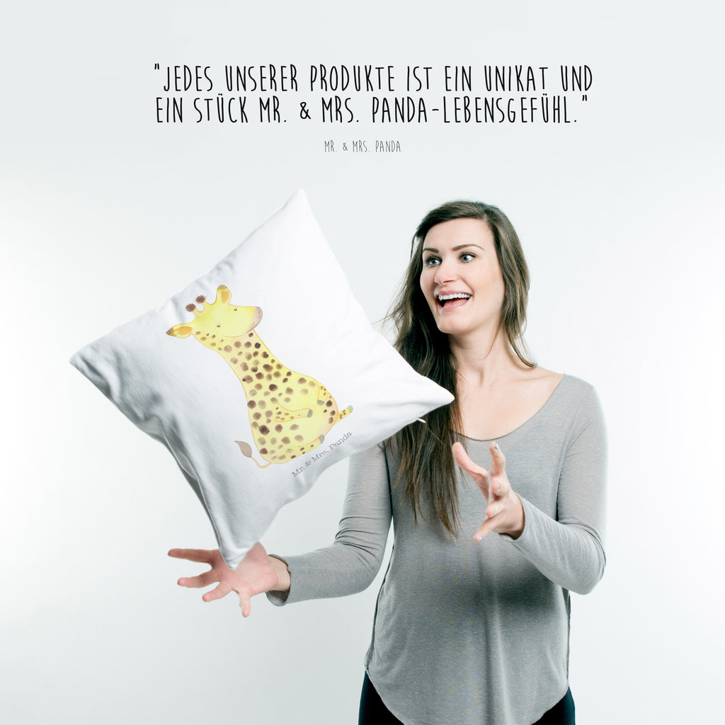 40x40 Kissen Giraffe Zufrieden Kissenhülle, Kopfkissen, Sofakissen, Dekokissen, Motivkissen, Afrika, Wildtiere, Giraffe, Zufrieden, Glück, Abenteuer