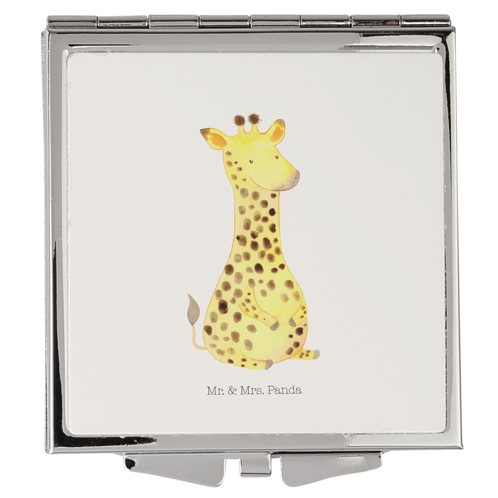 Handtaschenspiegel quadratisch Giraffe Zufrieden Spiegel, Handtasche, Quadrat, silber, schminken, Schminkspiegel, Afrika, Wildtiere, Giraffe, Zufrieden, Glück, Abenteuer