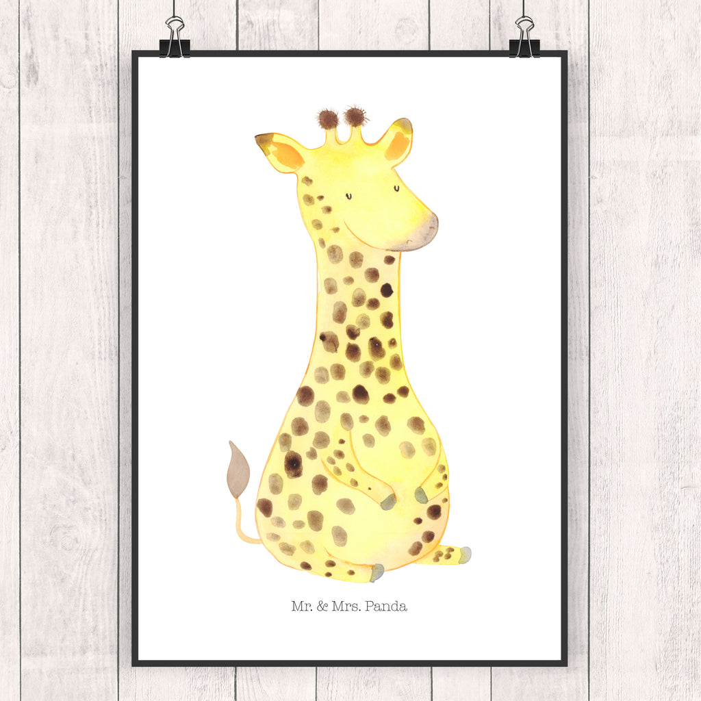 Poster Giraffe Zufrieden Poster, Wandposter, Bild, Wanddeko, Küchenposter, Kinderposter, Wanddeko Bild, Raumdekoration, Wanddekoration, Handgemaltes Poster, Mr. & Mrs. Panda Poster, Designposter, Kunstdruck, Posterdruck, Afrika, Wildtiere, Giraffe, Zufrieden, Glück, Abenteuer