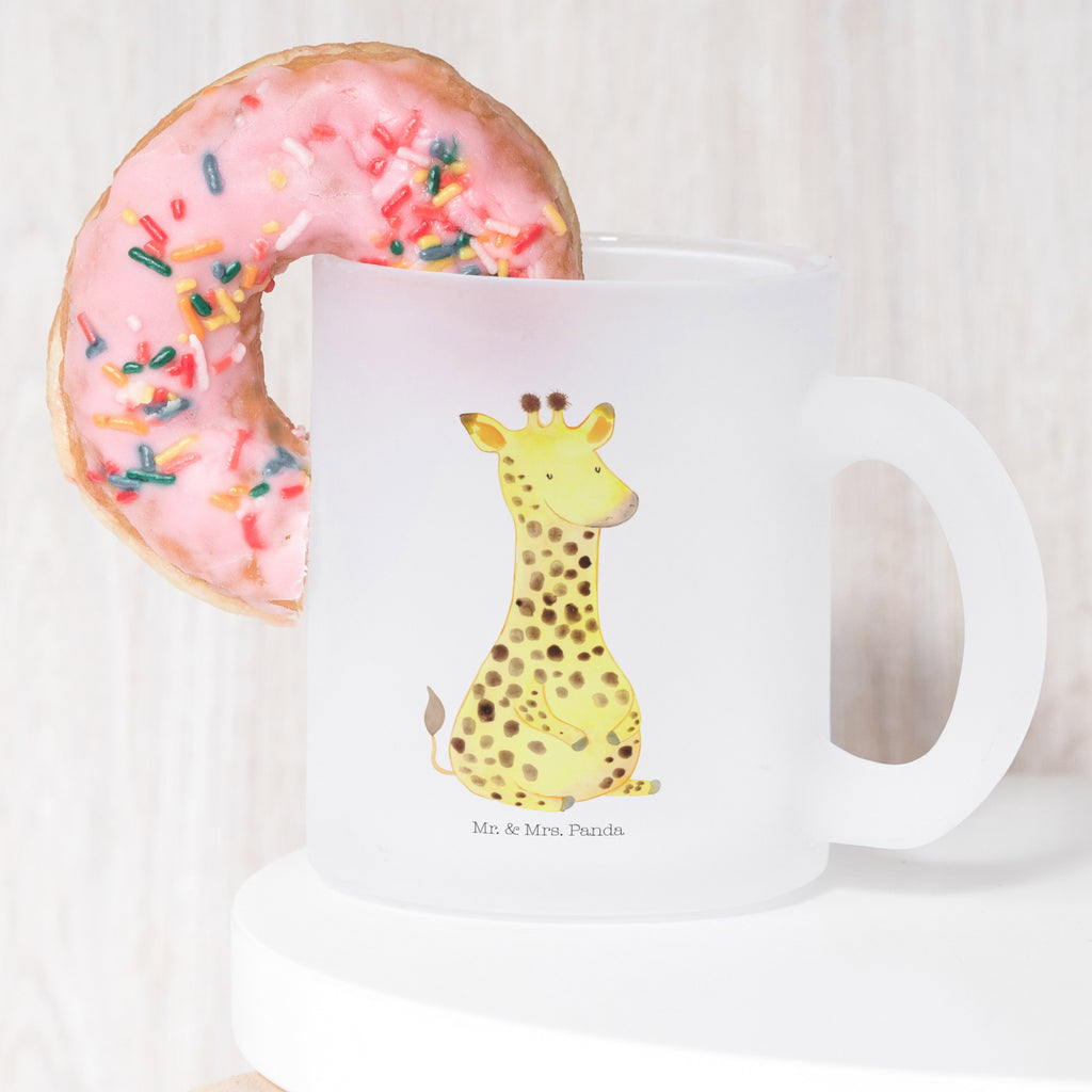 Teetasse Giraffe Zufrieden Teetasse, Teeglas, Teebecher, Tasse mit Henkel, Tasse, Glas Teetasse, Teetasse aus Glas, Afrika, Wildtiere, Giraffe, Zufrieden, Glück, Abenteuer