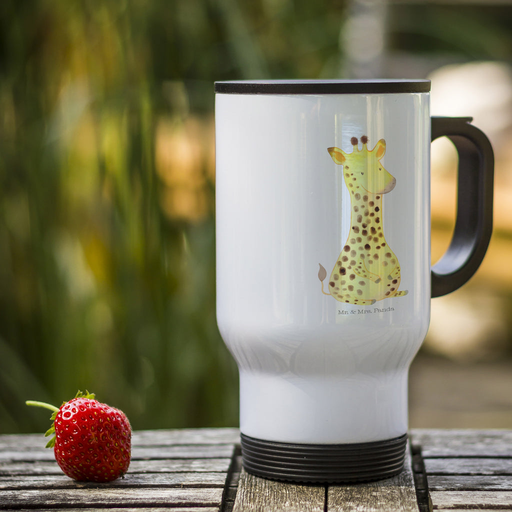 Thermobecher Giraffe Zufrieden Thermobecher, To Go Becher, Thermotasse, Kaffeebecher, Isolierbecher, Thermobecher To Go, Warmhaltetasse, Edelstahlbecher, Reisebecher, Tasse mit Deckel, Thermobecher für 400 ml, Kaffeetasse zum Mitnehmen, Tasse zum Mitnehmen, Spülmaschinenfest, Afrika, Wildtiere, Giraffe, Zufrieden, Glück, Abenteuer