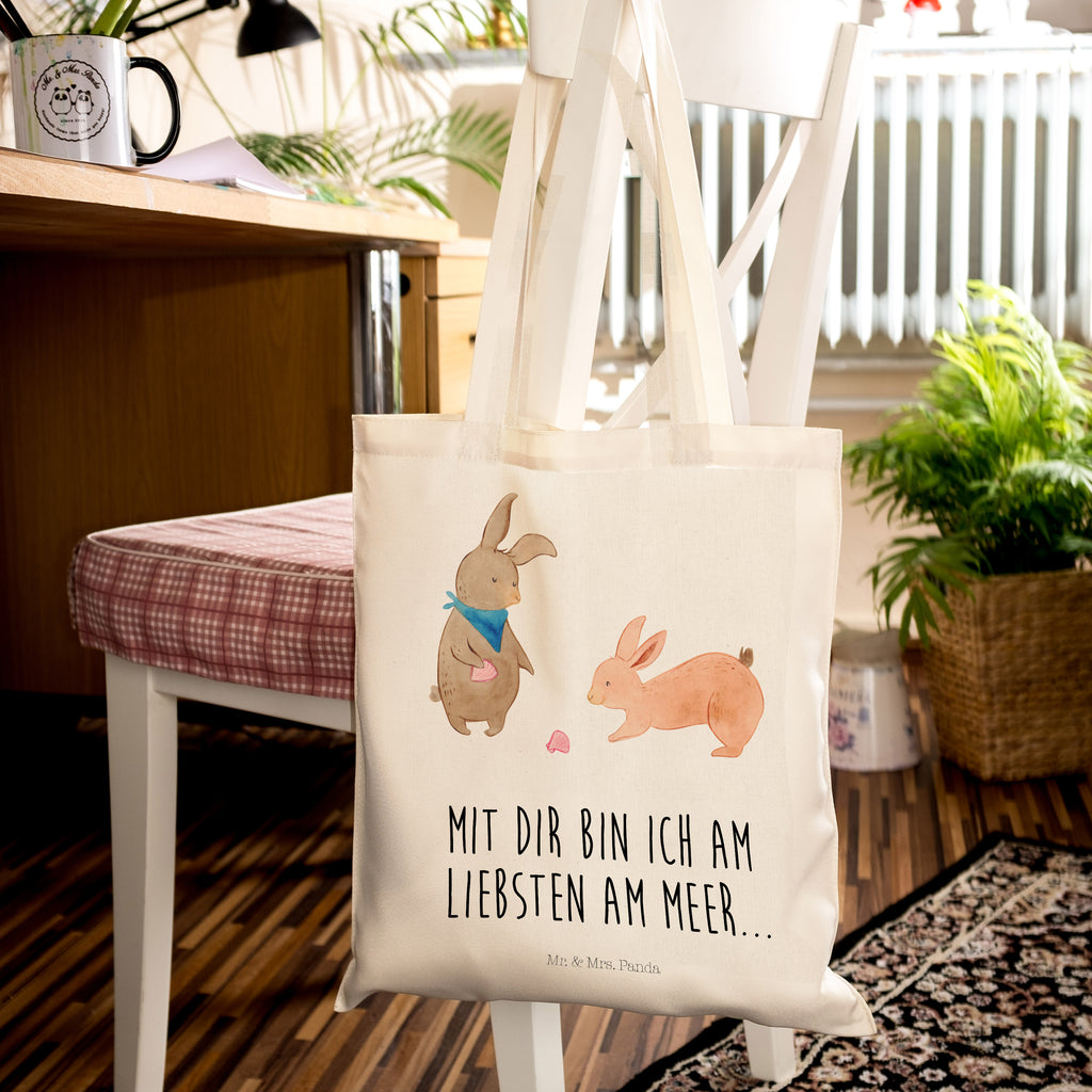 Tragetasche Hasen Muschel Beuteltasche, Beutel, Einkaufstasche, Jutebeutel, Stoffbeutel, Familie, Vatertag, Muttertag, Bruder, Schwester, Mama, Papa, Oma, Opa, Hasen, beste Freundin, Freundin, Freundinnen, best friends, BFF, Muscheln sammeln, Muscheln, Meer