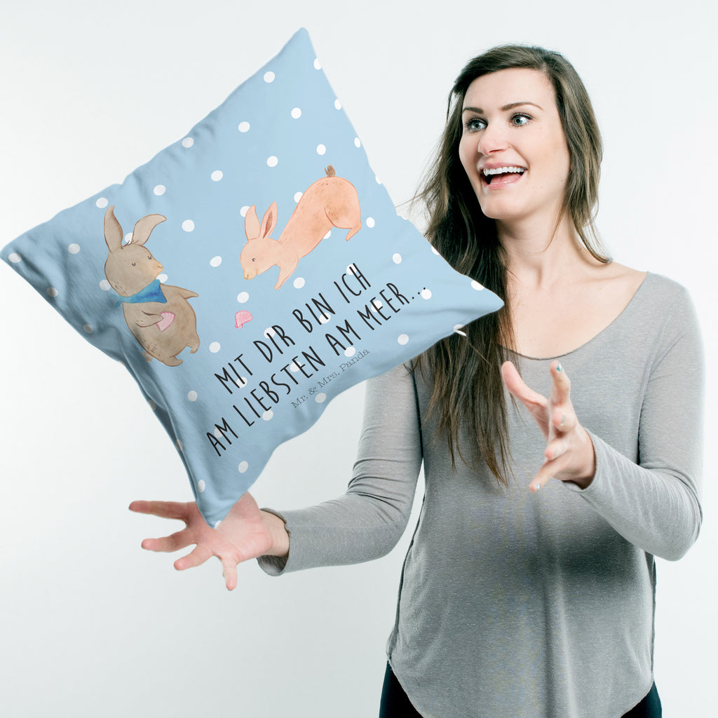 40x40 Kissen Hasen Muschel Kissenhülle, Kopfkissen, Sofakissen, Dekokissen, Motivkissen, Familie, Vatertag, Muttertag, Bruder, Schwester, Mama, Papa, Oma, Opa, Hasen, beste Freundin, Freundin, Freundinnen, best friends, BFF, Muscheln sammeln, Muscheln, Meer
