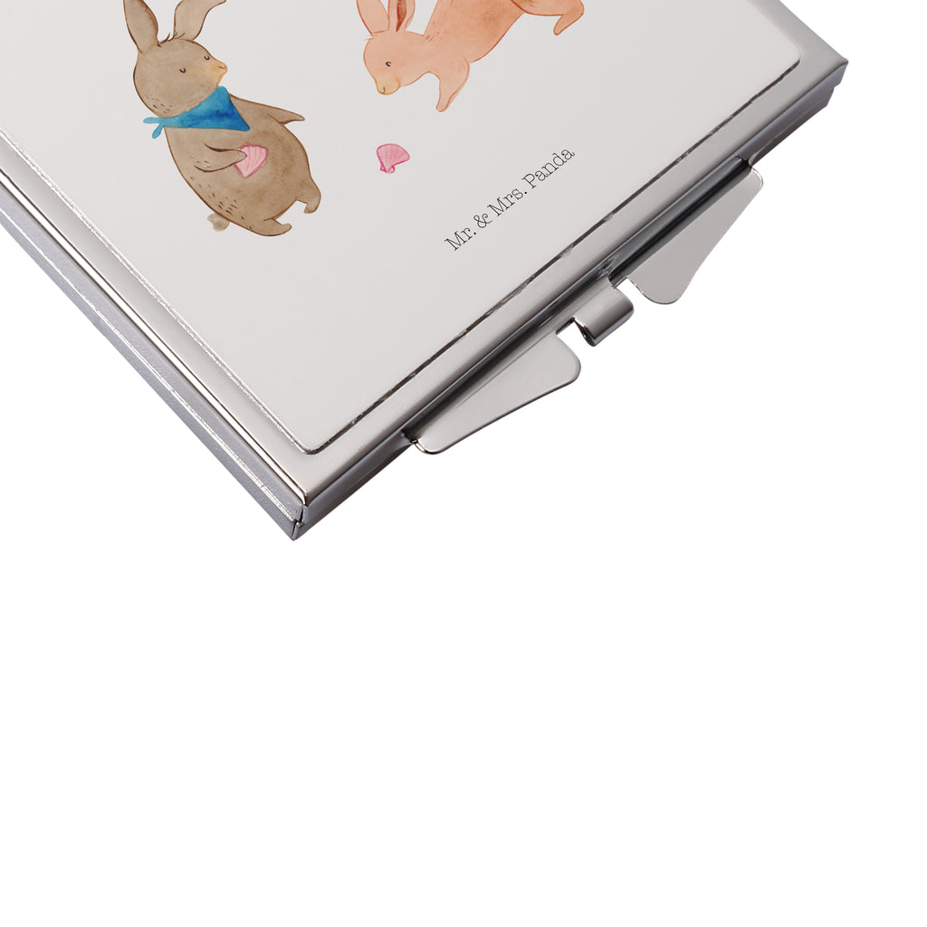 Handtaschenspiegel quadratisch Hasen Muschel Spiegel, Handtasche, Quadrat, silber, schminken, Schminkspiegel, Familie, Vatertag, Muttertag, Bruder, Schwester, Mama, Papa, Oma, Opa, Hasen, beste Freundin, Freundin, Freundinnen, best friends, BFF, Muscheln sammeln, Muscheln, Meer
