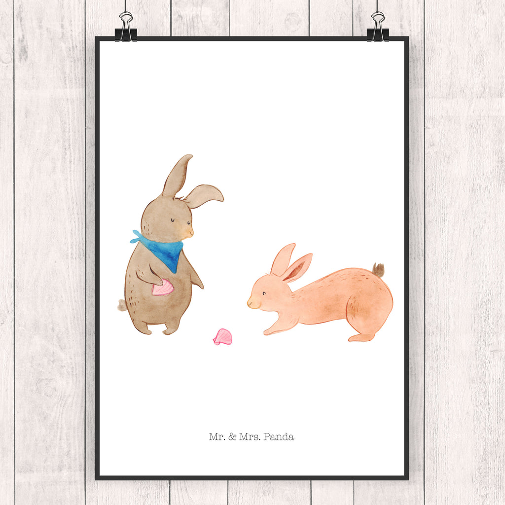 Poster Hasen Muschel Poster, Wandposter, Bild, Wanddeko, Küchenposter, Kinderposter, Wanddeko Bild, Raumdekoration, Wanddekoration, Handgemaltes Poster, Mr. & Mrs. Panda Poster, Designposter, Kunstdruck, Posterdruck, Familie, Vatertag, Muttertag, Bruder, Schwester, Mama, Papa, Oma, Opa, Hasen, beste Freundin, Freundin, Freundinnen, best friends, BFF, Muscheln sammeln, Muscheln, Meer