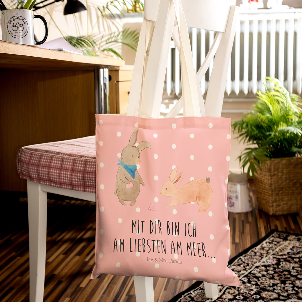 Einkaufstasche Hasen Muschel Tragetasche, Tasche, Beutel, Stofftasche, Baumwolltasche, Umhängetasche, Shopper, Familie, Vatertag, Muttertag, Bruder, Schwester, Mama, Papa, Oma, Opa, Hasen, beste Freundin, Freundin, Freundinnen, best friends, BFF, Muscheln sammeln, Muscheln, Meer