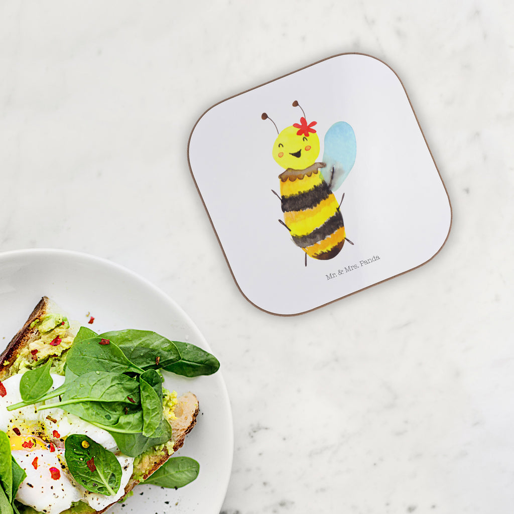 Quadratische Untersetzer Biene Happy Bierdeckel, Glasuntersetzer, Untersetzer Gläser, Getränkeuntersetzer, Biene, Wespe, Hummel