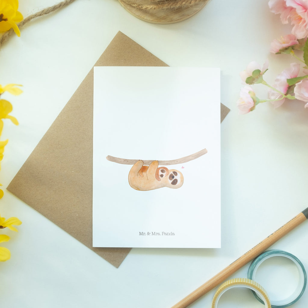 Grußkarte Faultier mit Kind Klappkarte, Einladungskarte, Glückwunschkarte, Hochzeitskarte, Geburtstagskarte, Karte, Faultier, Faultier Geschenk, Faultier Deko, Kind, Baby, Liebe, Mutter, Mama, Geburt, Kinder, Faulheit, Spaß, Niedlichkeit