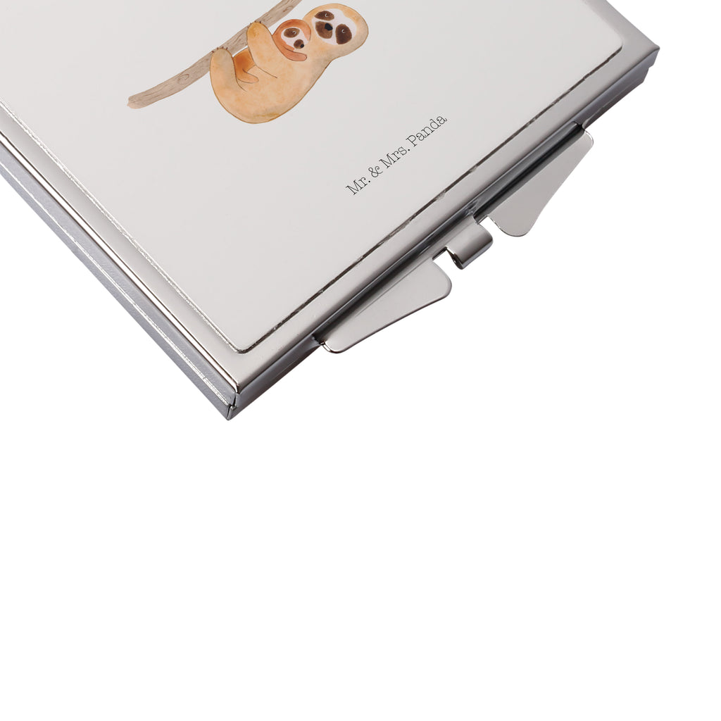 Handtaschenspiegel quadratisch Faultier mit Kind Spiegel, Handtasche, Quadrat, silber, schminken, Schminkspiegel, Faultier, Faultier Geschenk, Faultier Deko, Kind, Baby, Liebe, Mutter, Mama, Geburt, Kinder, Faulheit, Spaß, Niedlichkeit