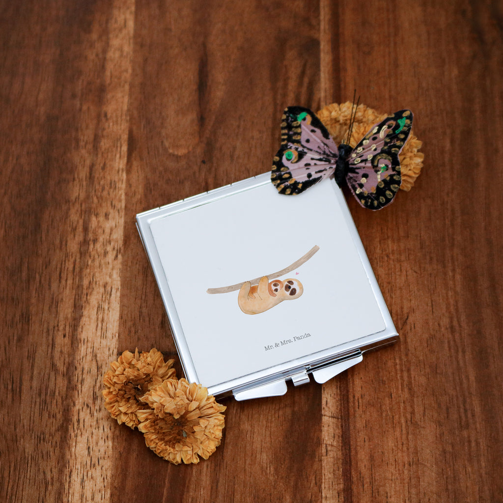 Handtaschenspiegel quadratisch Faultier mit Kind Spiegel, Handtasche, Quadrat, silber, schminken, Schminkspiegel, Faultier, Faultier Geschenk, Faultier Deko, Kind, Baby, Liebe, Mutter, Mama, Geburt, Kinder, Faulheit, Spaß, Niedlichkeit