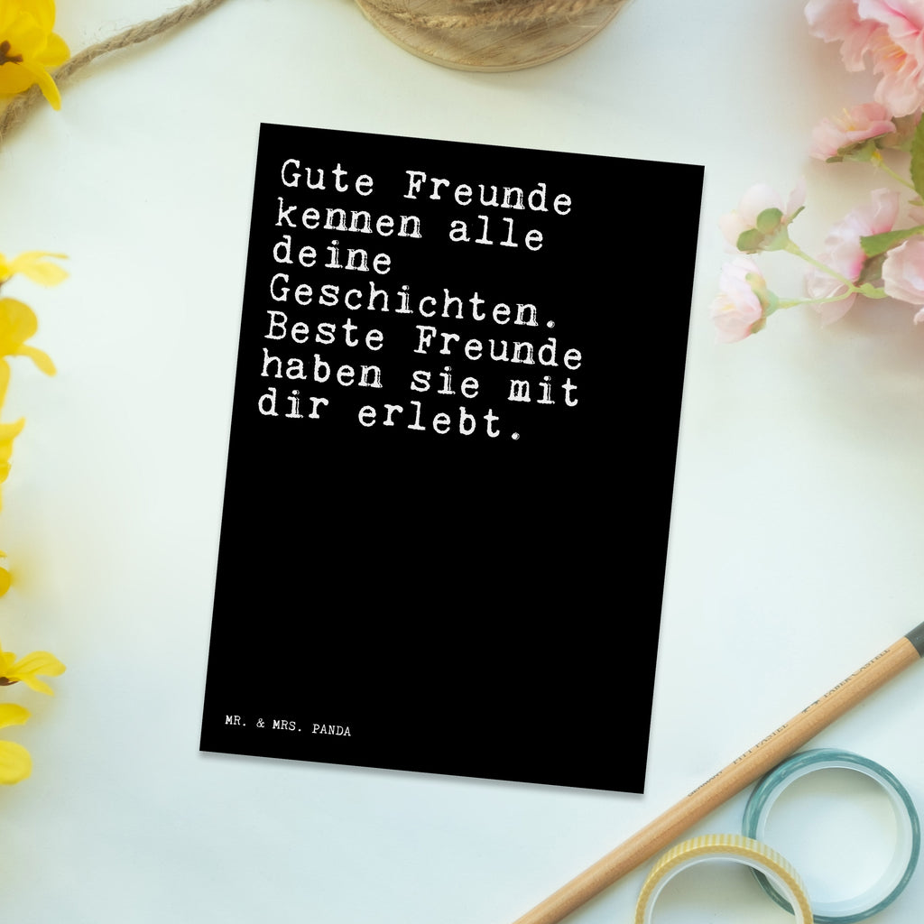 Postkarte Sprüche und Zitate Gute Freunde kennen alle deine Geschichten. Beste Freunde haben sie mit dir erlebt. Geschenkkarte, Grußkarte, Karte, Einladung, Ansichtskarte, Geburtstagskarte, Einladungskarte, Dankeskarte, Spruch, Sprüche, lustig, Weisheiten, Zitate, Spruch Sprüche Weisheiten Zitate Lustig Weisheit Worte