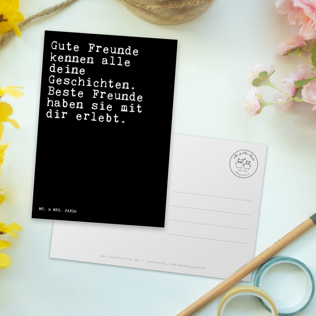 Postkarte Sprüche und Zitate Gute Freunde kennen alle deine Geschichten. Beste Freunde haben sie mit dir erlebt. Geschenkkarte, Grußkarte, Karte, Einladung, Ansichtskarte, Geburtstagskarte, Einladungskarte, Dankeskarte, Spruch, Sprüche, lustig, Weisheiten, Zitate, Spruch Sprüche Weisheiten Zitate Lustig Weisheit Worte