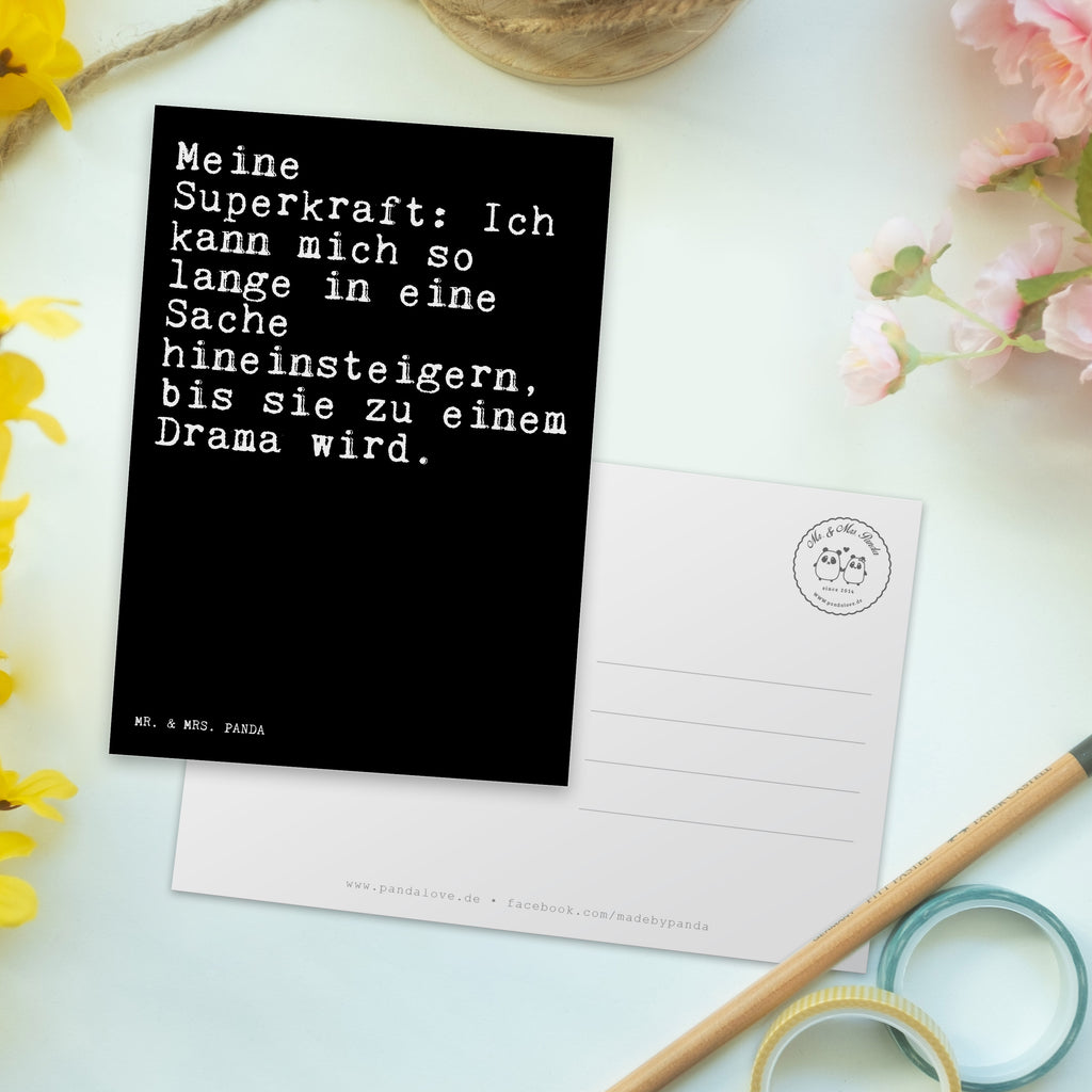 Postkarte Sprüche und Zitate Meine Superkraft: Ich kann mich so lange in eine Sache hineinsteigern, bis sie zu einem Drama wird. Geschenkkarte, Grußkarte, Karte, Einladung, Ansichtskarte, Geburtstagskarte, Einladungskarte, Dankeskarte, Spruch, Sprüche, lustig, Weisheiten, Zitate, Spruch Sprüche Weisheiten Zitate Lustig Weisheit Worte