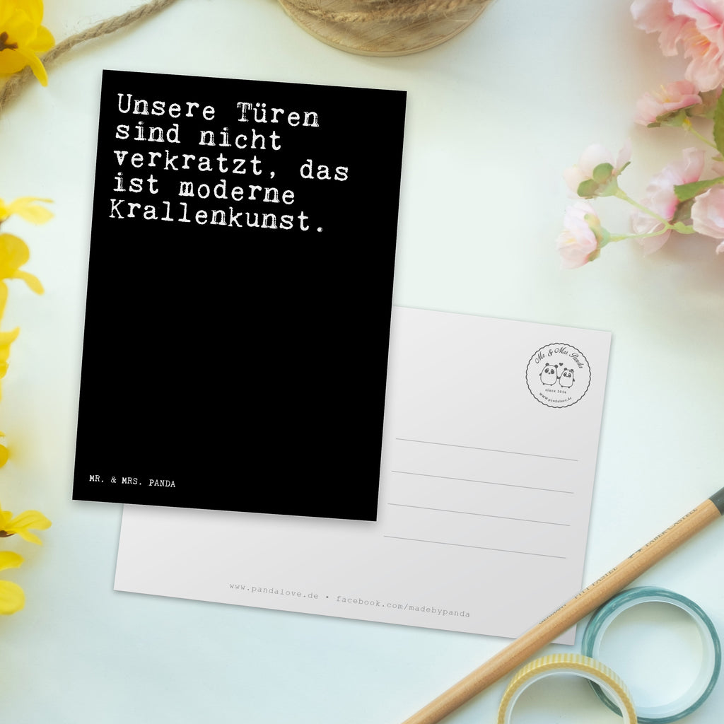 Postkarte Sprüche und Zitate Unsere Türen sind nicht verkratzt, das ist moderne Krallenkunst. Geschenkkarte, Grußkarte, Karte, Einladung, Ansichtskarte, Geburtstagskarte, Einladungskarte, Spruch, Sprüche, lustig, Weisheiten, Zitate, Spruch Sprüche Weisheiten Zitate Lustig Weisheit Worte
