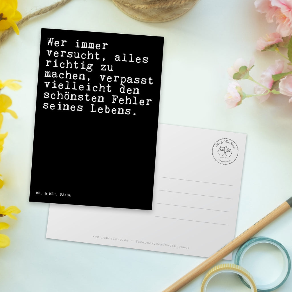 Postkarte Sprüche und Zitate Wer immer versucht, alles richtig zu machen, verpasst vielleicht den schönsten Fehler seines Lebens. Geschenkkarte, Grußkarte, Karte, Einladung, Ansichtskarte, Geburtstagskarte, Einladungskarte, Spruch, Sprüche, lustig, Weisheiten, Zitate, Spruch Sprüche Weisheiten Zitate Lustig Weisheit Worte