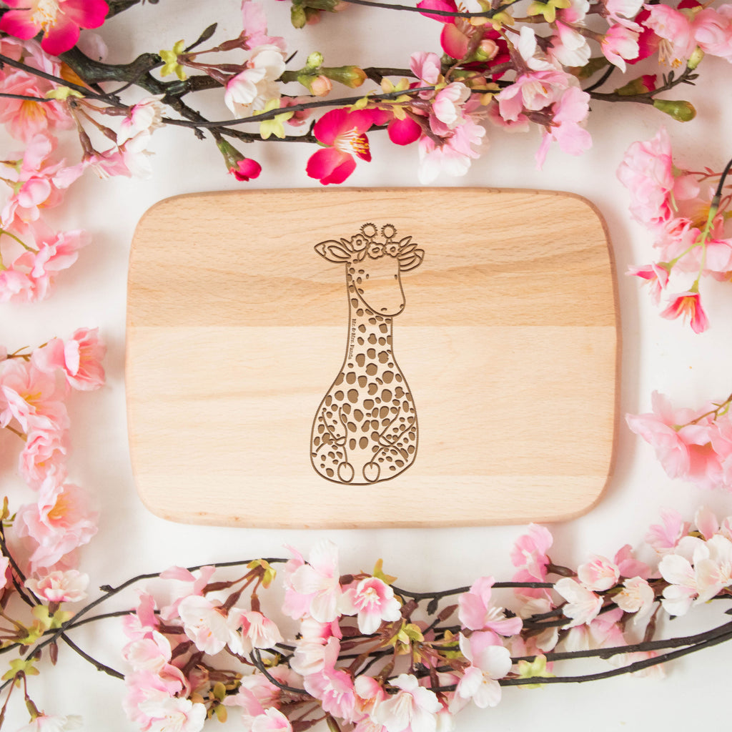 Frühstücksbrett Giraffe Blumenkranz Frühstücksbrett, Holzbrett, Schneidebrett, Schneidebrett Holz, Frühstücksbrettchen, Küchenbrett, Afrika, Wildtiere, Giraffe, Blumenkranz, Abenteurer, Selbstliebe, Freundin