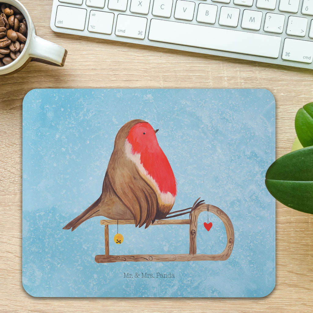 Mauspad Rotkehlchen Schlitten Mousepad, Computer zubehör, Büroausstattung, PC Zubehör, Arbeitszimmer, Mauspad, Einzigartiges Mauspad, Designer Mauspad, Winter, Weihnachten, Weihnachtsdeko, Nikolaus, Advent, Heiligabend, Wintermotiv, Schlitten, Vogel