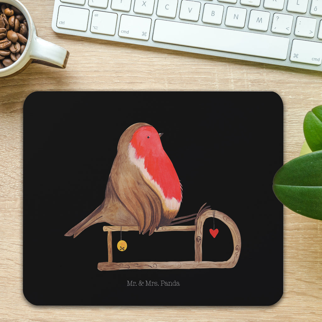 Mauspad Rotkehlchen Schlitten Mousepad, Computer zubehör, Büroausstattung, PC Zubehör, Arbeitszimmer, Mauspad, Einzigartiges Mauspad, Designer Mauspad, Winter, Weihnachten, Weihnachtsdeko, Nikolaus, Advent, Heiligabend, Wintermotiv, Schlitten, Vogel