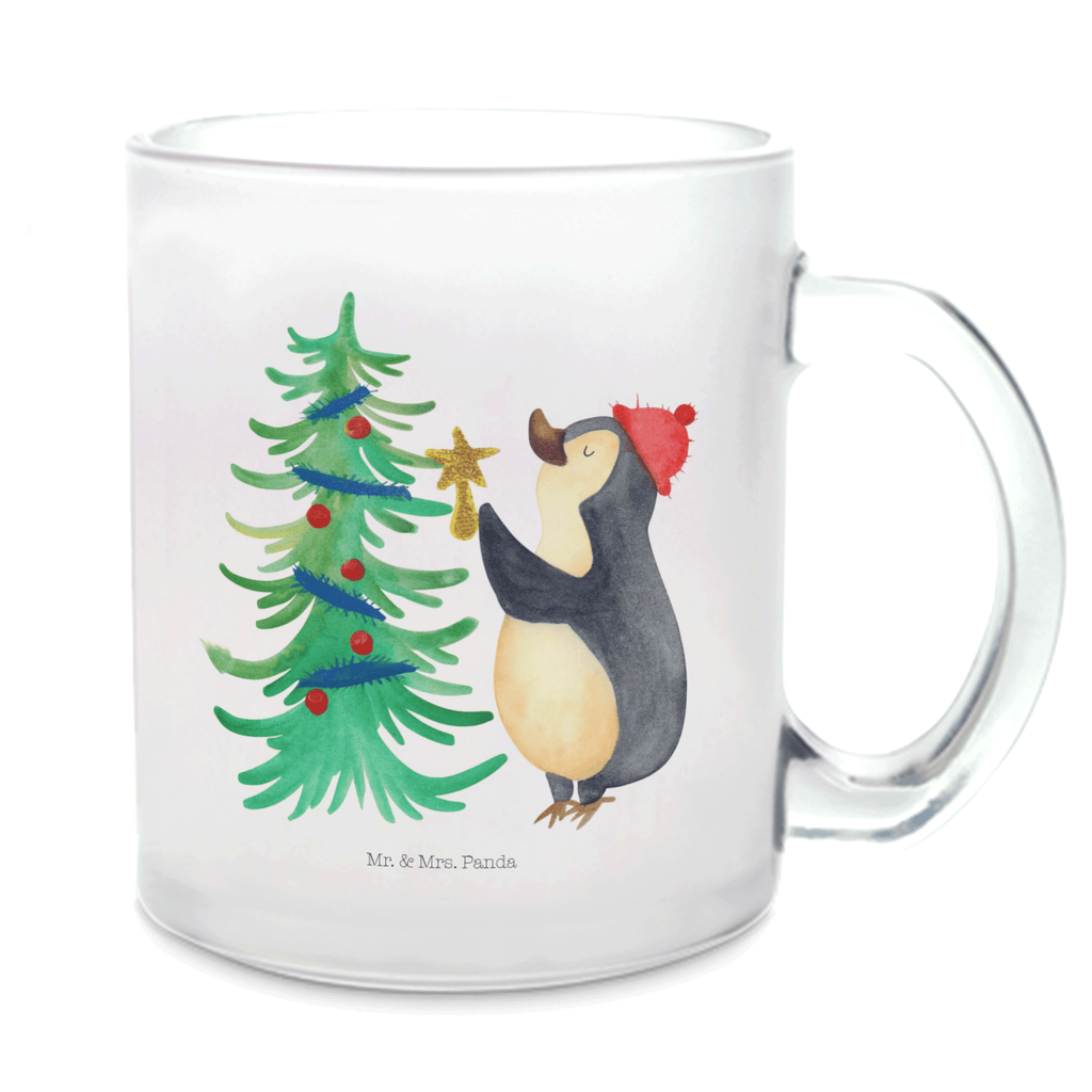 Teetasse Pinguin Weihnachtsbaum Teetasse, Teeglas, Teebecher, Tasse mit Henkel, Tasse, Glas Teetasse, Teetasse aus Glas, Winter, Weihnachten, Weihnachtsdeko, Nikolaus, Advent, Heiligabend, Wintermotiv, Pinguin