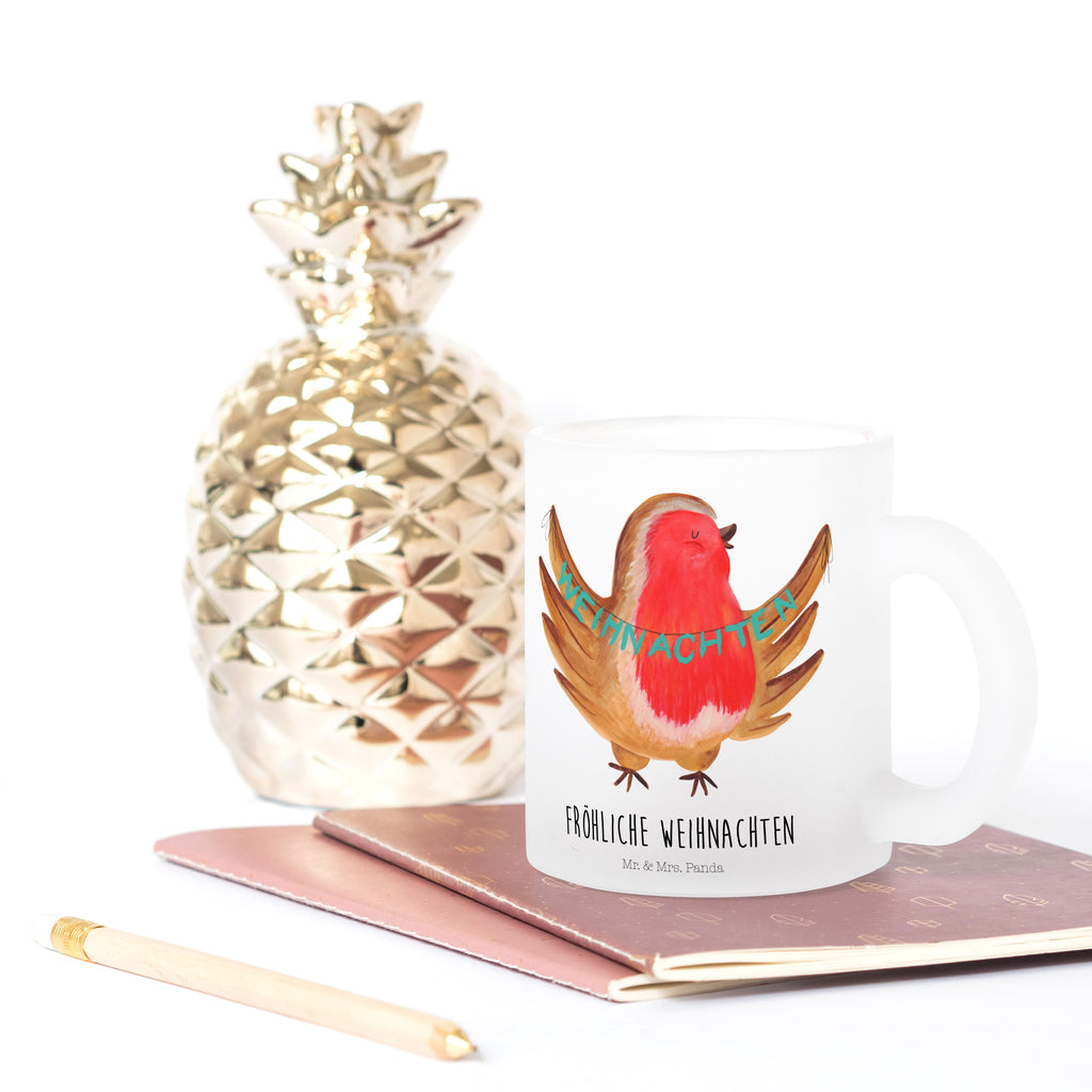 Teetasse Rotkehlchen Weihnachten Teetasse, Teeglas, Teebecher, Tasse mit Henkel, Tasse, Glas Teetasse, Teetasse aus Glas, Winter, Weihnachten, Weihnachtsdeko, Nikolaus, Advent, Heiligabend, Wintermotiv, Frohe Weihnachten, Weihnachtsmotiv, Weihnachtsgruß, Vogel, xmas