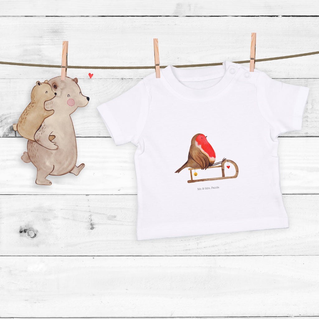 Organic Baby Shirt Rotkehlchen Schlitten Baby T-Shirt, Jungen Baby T-Shirt, Mädchen Baby T-Shirt, Shirt, Winter, Weihnachten, Weihnachtsdeko, Nikolaus, Advent, Heiligabend, Wintermotiv, Schlitten, Vogel