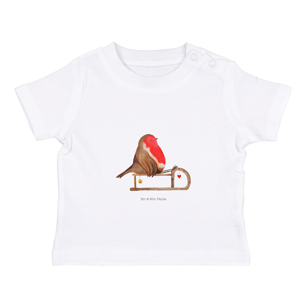 Organic Baby Shirt Rotkehlchen Schlitten Baby T-Shirt, Jungen Baby T-Shirt, Mädchen Baby T-Shirt, Shirt, Winter, Weihnachten, Weihnachtsdeko, Nikolaus, Advent, Heiligabend, Wintermotiv, Schlitten, Vogel