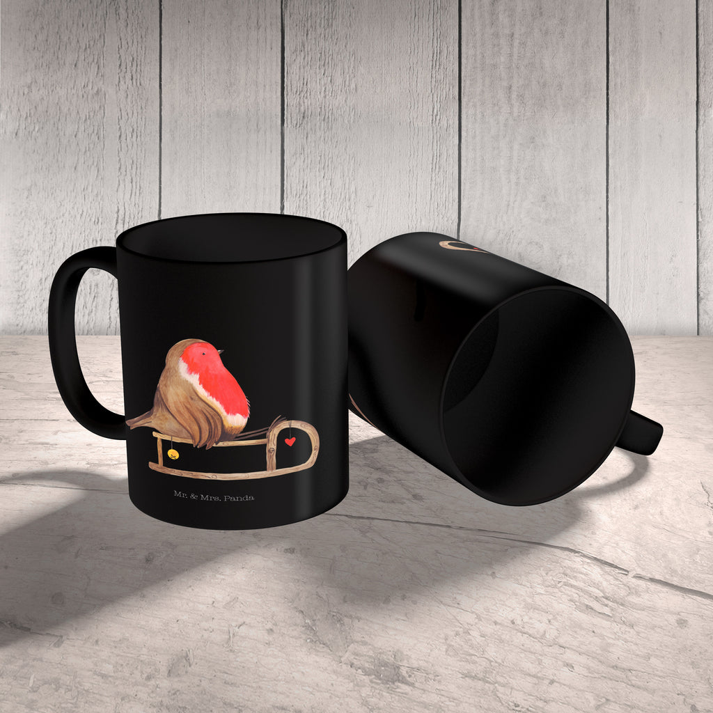 Tasse Rotkehlchen Schlitten Weihnachten, Schlitten, Vogel Becher, Kaffeetasse, Kaffeebecher, Tee, Frühstück, Büro  Winter, Weihnachten, Weihnachtsdeko, Nikolaus, Advent, Heiligabend, Wintermotiv