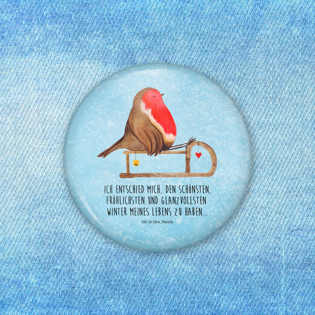 50mm Button Rotkehlchen Schlitten 50mm Button, Button, Pin, Anstecknadel, Winter, Weihnachten, Weihnachtsdeko, Nikolaus, Advent, Heiligabend, Wintermotiv, Schlitten, Vogel