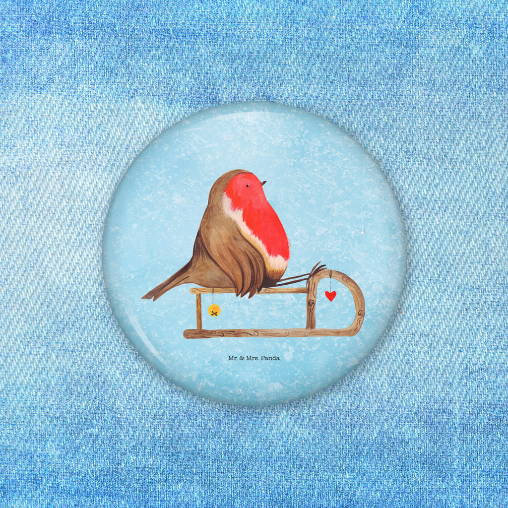 50mm Button Rotkehlchen Schlitten 50mm Button, Button, Pin, Anstecknadel, Winter, Weihnachten, Weihnachtsdeko, Nikolaus, Advent, Heiligabend, Wintermotiv, Schlitten, Vogel