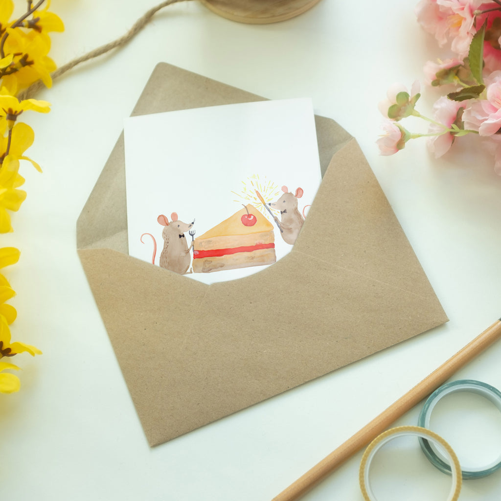Grußkarte Mäuse Kuchen Klappkarte, Einladungskarte, Glückwunschkarte, Hochzeitskarte, Geburtstagskarte, Karte, Geburtstag, Geburtstagsgeschenk, Geschenk, Kuchen, Maus, Mäuse, Party, Leben, Glück